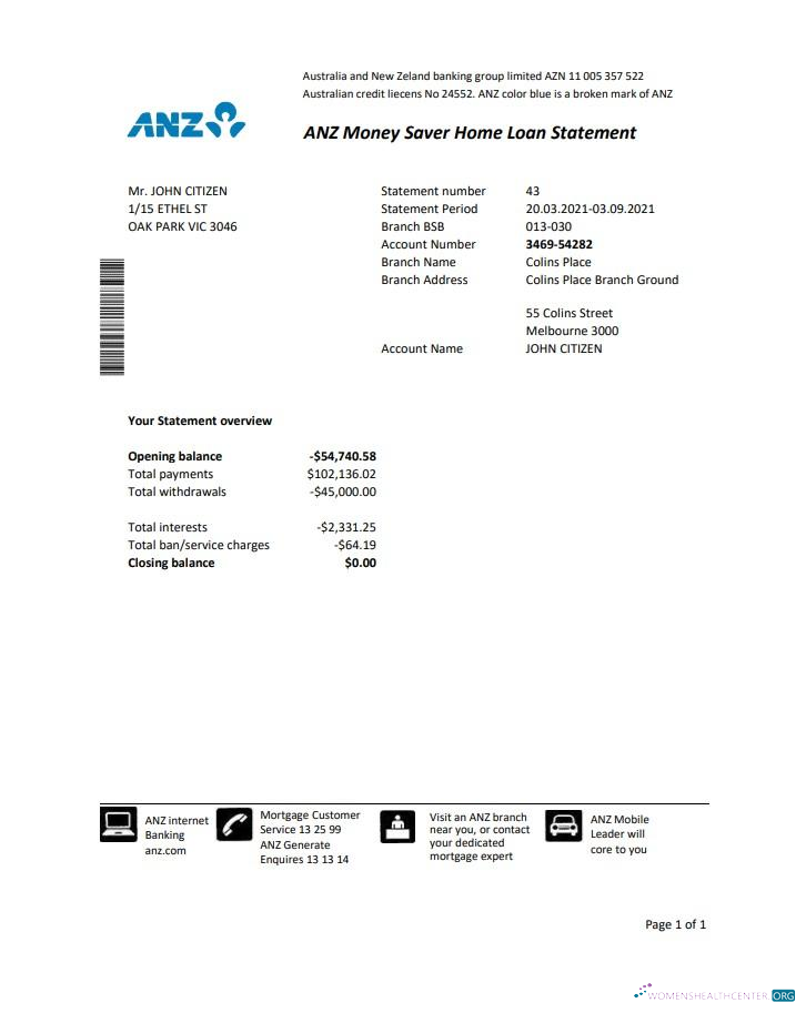 Download Australia ANZ proof of address bank statement excel Photoshop template